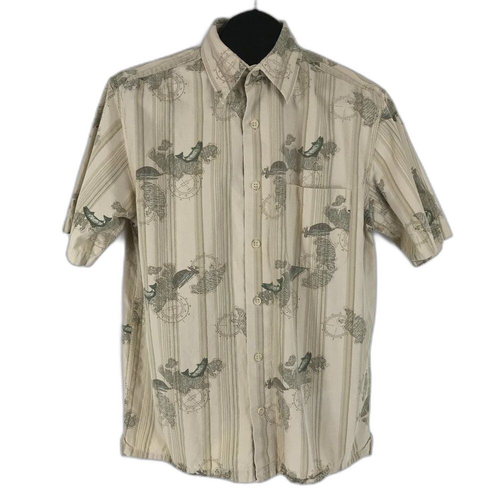 Eddie Bauer Casual Button Up Shirt Men's Medium 100% Cotton Fish Travel Outdoor